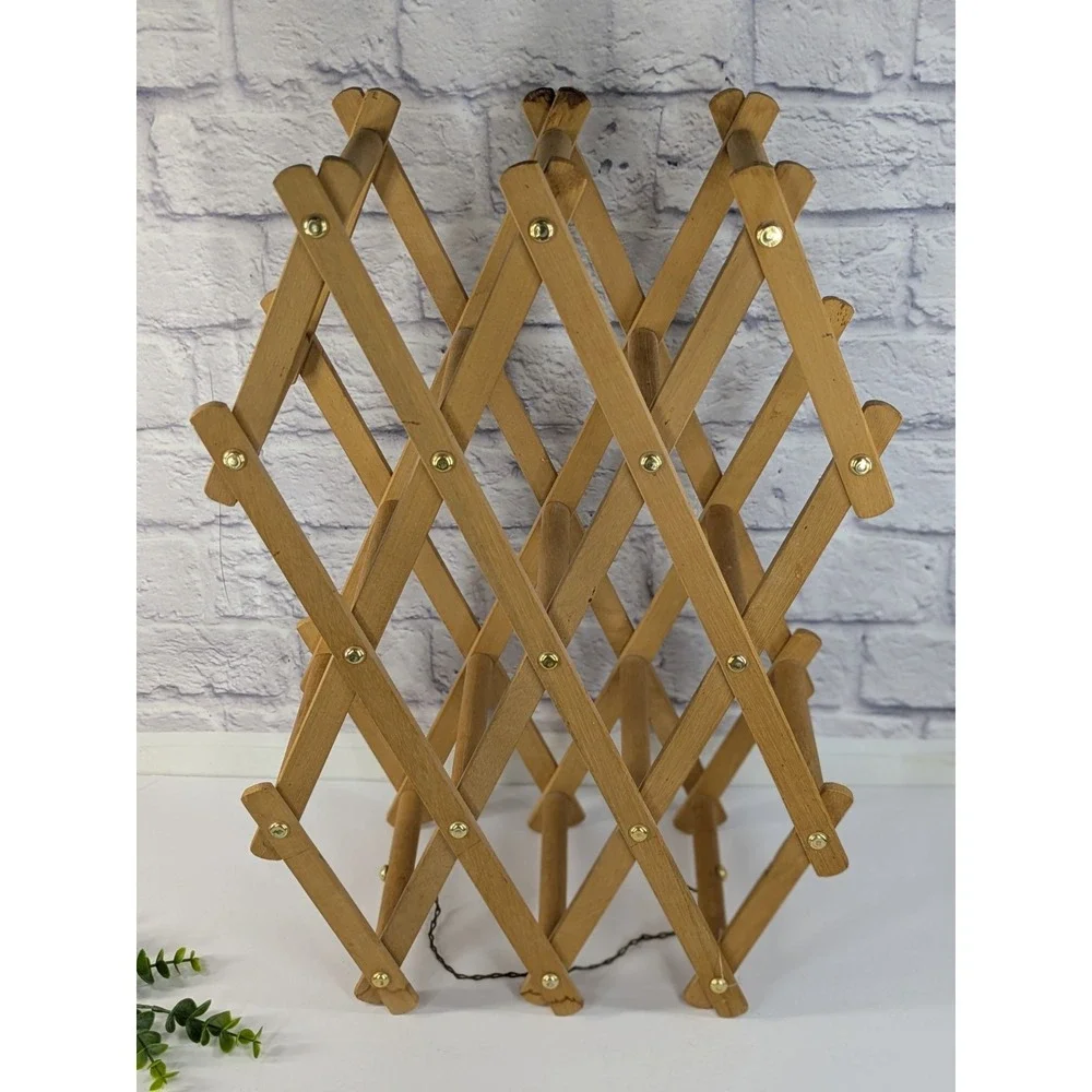 🥰VTG Wood Expandable Accordion Folding Rack Wall Hanger MCM‎ CottageCore Wine